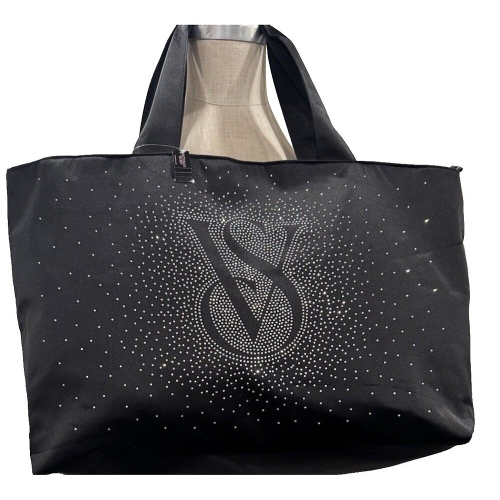 Victoria's Secret Weekender Bag Black Fashion Show Tote with Rhinestone Bling